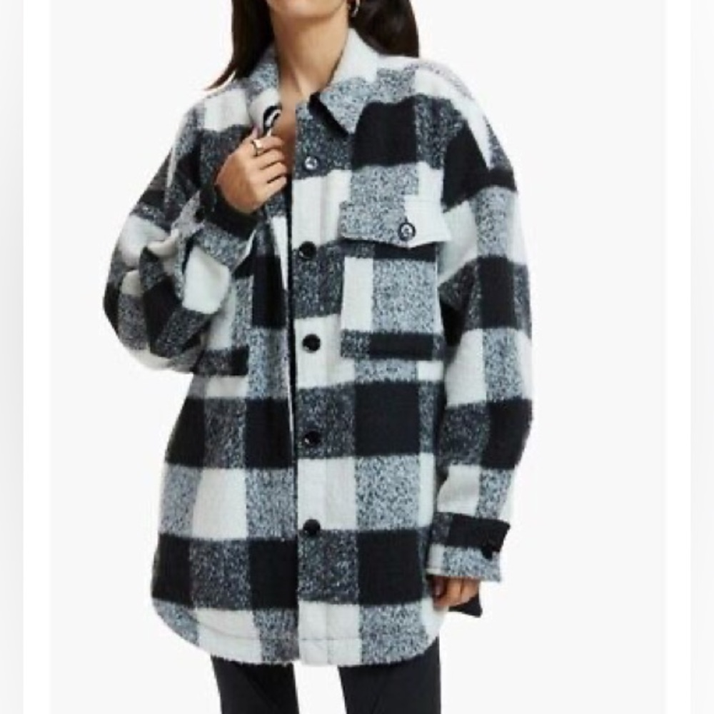 Good American Black & Ivory Buffalo 3/4 Plaid Jacket. New without tags.